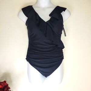 Black Ruffled One-Piece Swimsuit